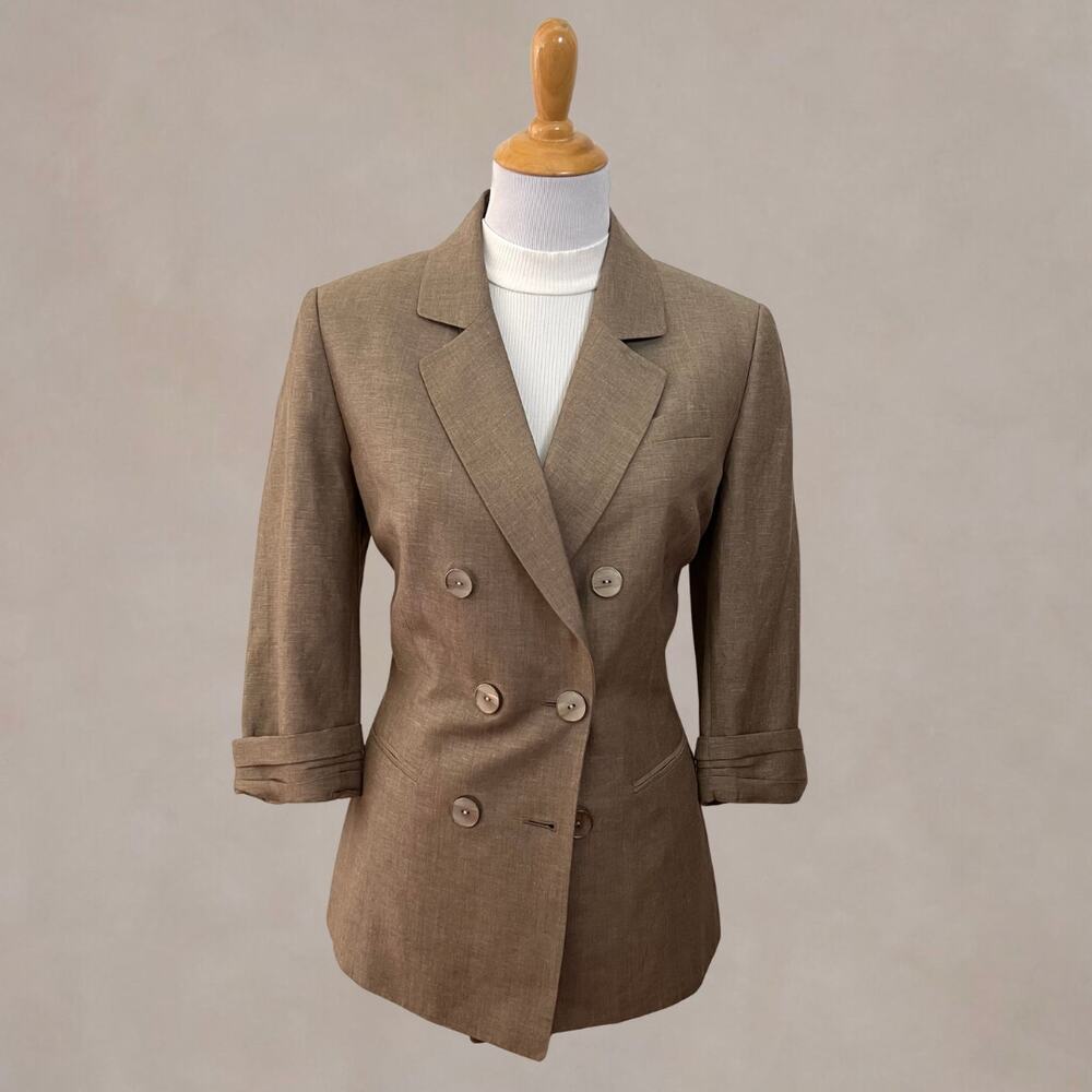 Antonio Melani Linen Double Breasted Blazer Brown Tailored Jacket Women's 8